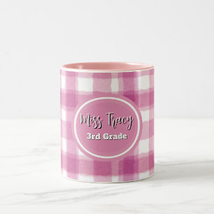 Pastel Roze Geruite Maatwerk  Tweekleurige Koffiemok
