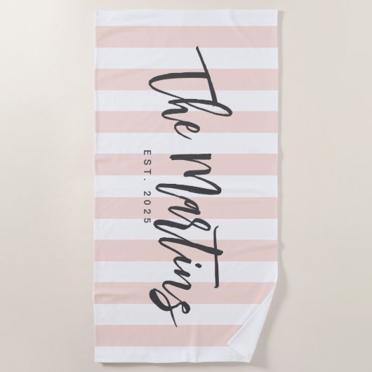 Pastel Roze Gestreepte Strandlaken, Passen getrouw Strandlaken (Voorkant)