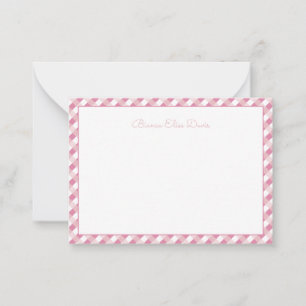 Pastel Roze Gingham Kinderen Notitiekaartje