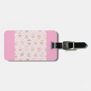 Pastel Roze Gingham Mooie Cupcakes Patroon Bagagelabel