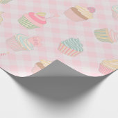 Pastel Roze Gingham Mooie Cupcakes Patroon Cadeaupapier