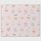 Pastel Roze Gingham Mooie Cupcakes Patroon Cadeaupapier (Vlak)