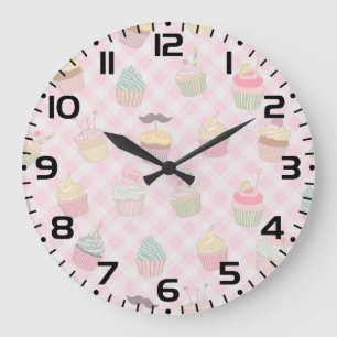Pastel Roze Gingham Mooie Cupcakes Patroon Grote Klok