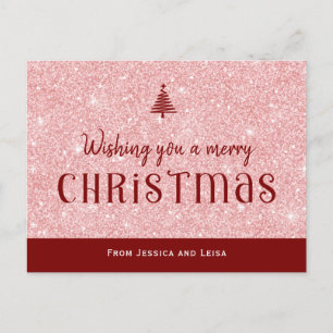 Pastel Roze glitter effect Kerst Briefkaart