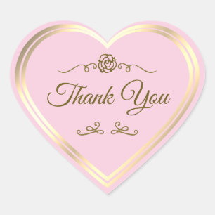Pastel Roze Goud Lijst  Roos Schattige Dank u Hart Sticker