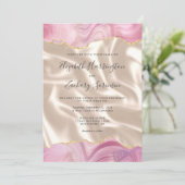 Pastel Roze Gouden Agaat Ivoor Zijde Huwelijk Kaart (Staand voorkant)