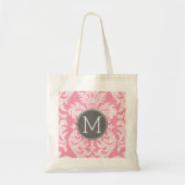 Pastel Roze & grijs Damaserpatroon - Aangepast mon Tote Bag (Voorkant)