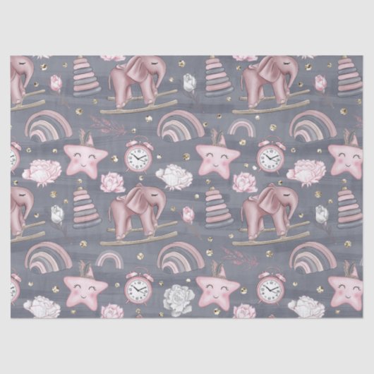 PASTEL ROZE GRIJS WIT SCHATTIGE BABY ITEMS TISSUEPAPIER (Voorkant)