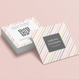 Pastel Roze grijze gouden strips QR CODE Vierkante Visitekaartje