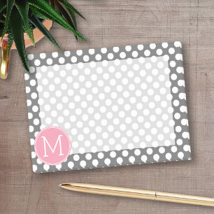 Pastel roze & grijze poka dots met aangepast monog post-it® notes