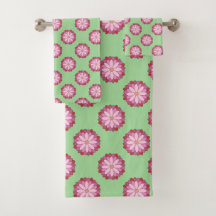 Pastel Roze Groen Aziatisch Medaillon Bloemen