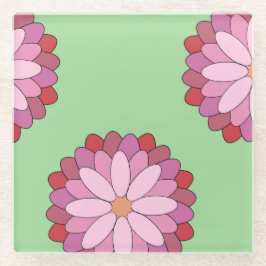 Pastel Roze Groen Aziatisch Medaillon Bloemen Glazen Onderzetter