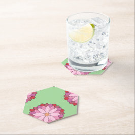 Pastel Roze Groen Aziatisch Medaillon Bloemen Kartonnen Onderzetters