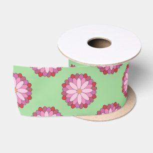 Pastel Roze Groen Aziatisch Medaillon Bloemen Lint