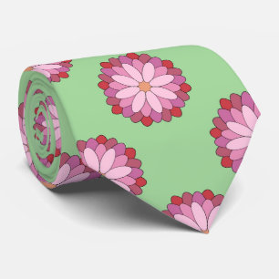 Pastel Roze Groen Aziatisch Medaillon Bloemen Stropdas