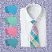 Pastel Roze, Groen, Blauw & Wit Plaid Stropdas