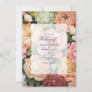 Pastel Roze, Groen en Zanderig Bruin Lente Bruilof Kaart