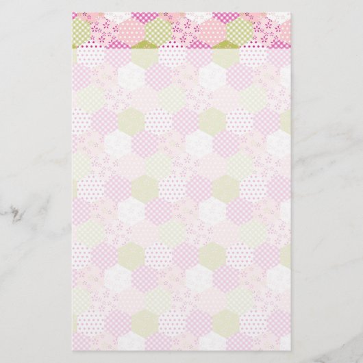 Pastel Roze Groen Patchwork Quilt Design Briefpapier (Voorkant)