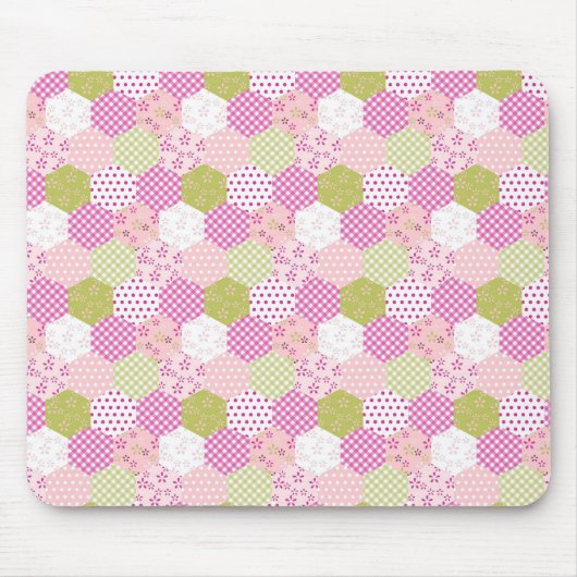 Pastel Roze Groen Patchwork Quilt Design Muismat (Voorkant)