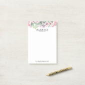 Pastel Roze & Groene Bloemen Rand Post-it® Notes (Op bureau)