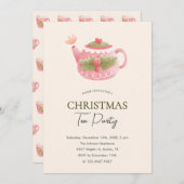 Pastel Roze Groene Kerst Tea Party Kaart (Voorkant / Achterkant)