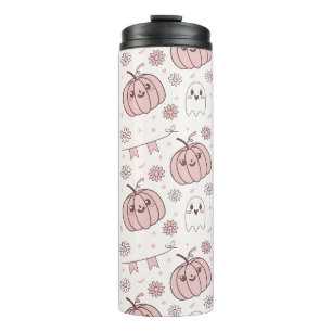 Pastel Roze Halloween Naadloos Patroon (2) Thermosbeker
