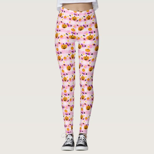 Pastel roze Halloween Patroon Leggings (Voorkant)