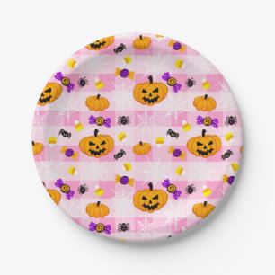 Pastel roze Halloween Patroon Papieren Bordje