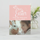 pastel roze happy easter aangepaste foto feestdagenkaart (Staand voorkant)