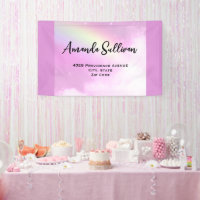 Pastel roze hemel met geel regenboog adres