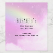 Pastel roze hemel met regenboog partij dank u wijn etiket (Enkel label)