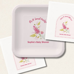 Pastel Roze Hommel Fel Roze Bloemen Papieren Bordje