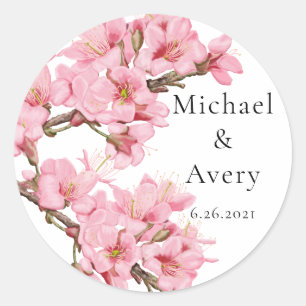 Pastel roze kersenbloesem herdenking sticker