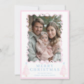 Pastel Roze Kerst Watercolor Kerstboom Feestdagenkaart (Voorkant)