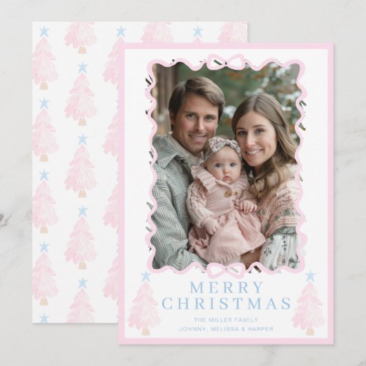 Pastel Roze Kerst Watercolor Kerstboom Feestdagenkaart (Voorkant / Achterkant)