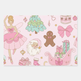 Pastel Roze Kerstbomen Strikken Vakantie Inpakpapier Vel