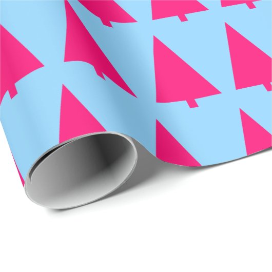 Pastel Roze Kerstboom licht helder blauw Cadeaupapier (Rol Hoek)