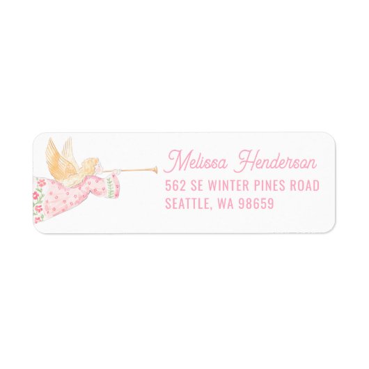 Pastel Roze Kerstengel Etiket (Voorkant)