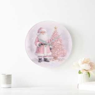 Pastel Roze Kerstman Grote Klok