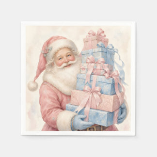 Pastel roze Kerstman met cadeaus Servet