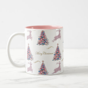 Pastel Roze Kerstmis Tweekleurige Koffiemok