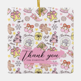Pastel Roze Kerstpatroon met Aangepaste Tekst Keramisch Ornament