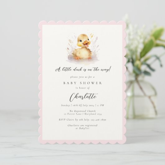 Pastel roze kleine eend Baby shower Kaart (Staand voorkant)