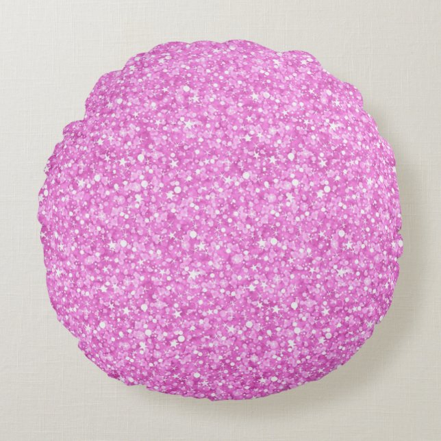 Pastel roze kleuren Faux Glitter & Sparkles Print Rond Kussen (Voorkant)