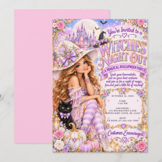 Pastel Roze Lavendel Heksenfeest Halloween Kaart