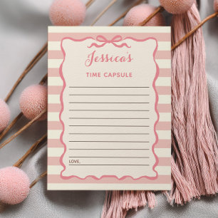 Pastel Roze Lint 1e Verjaardag Tijdscapsule Kaarte Kaart