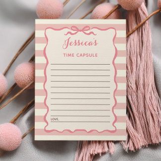 Pastel Roze Lint 1e Verjaardag Tijdscapsule Kaarte Kaart