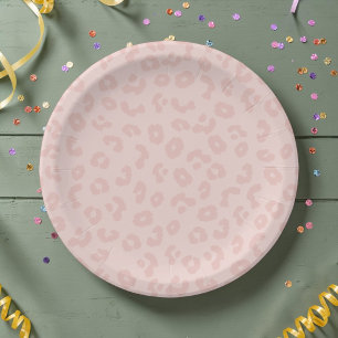 Pastel Roze Luipaardprint Wild One Feest Papieren Bordje