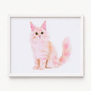 Pastel Roze Maine Coon Kat Schilderij Poster