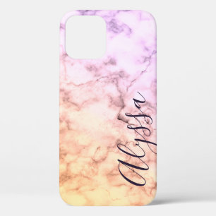 Pastel roze marmeren patroon kalligrafie iPhone 12 hoesje